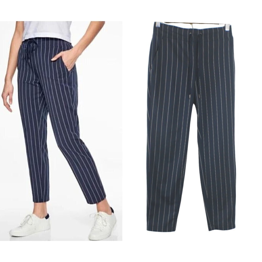 Athleta Blue Midtown Size 0 Stripe Ankle Pull On Athleisure Pants Trouser Office - Picture 15 of 16